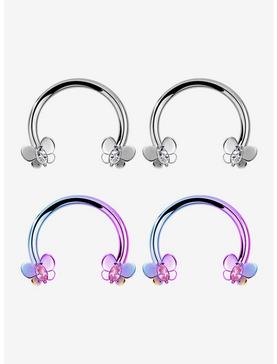 Steel Silver & Multicolored Crystal Butterfly Circular Barbell 4 Pack, , hi-res