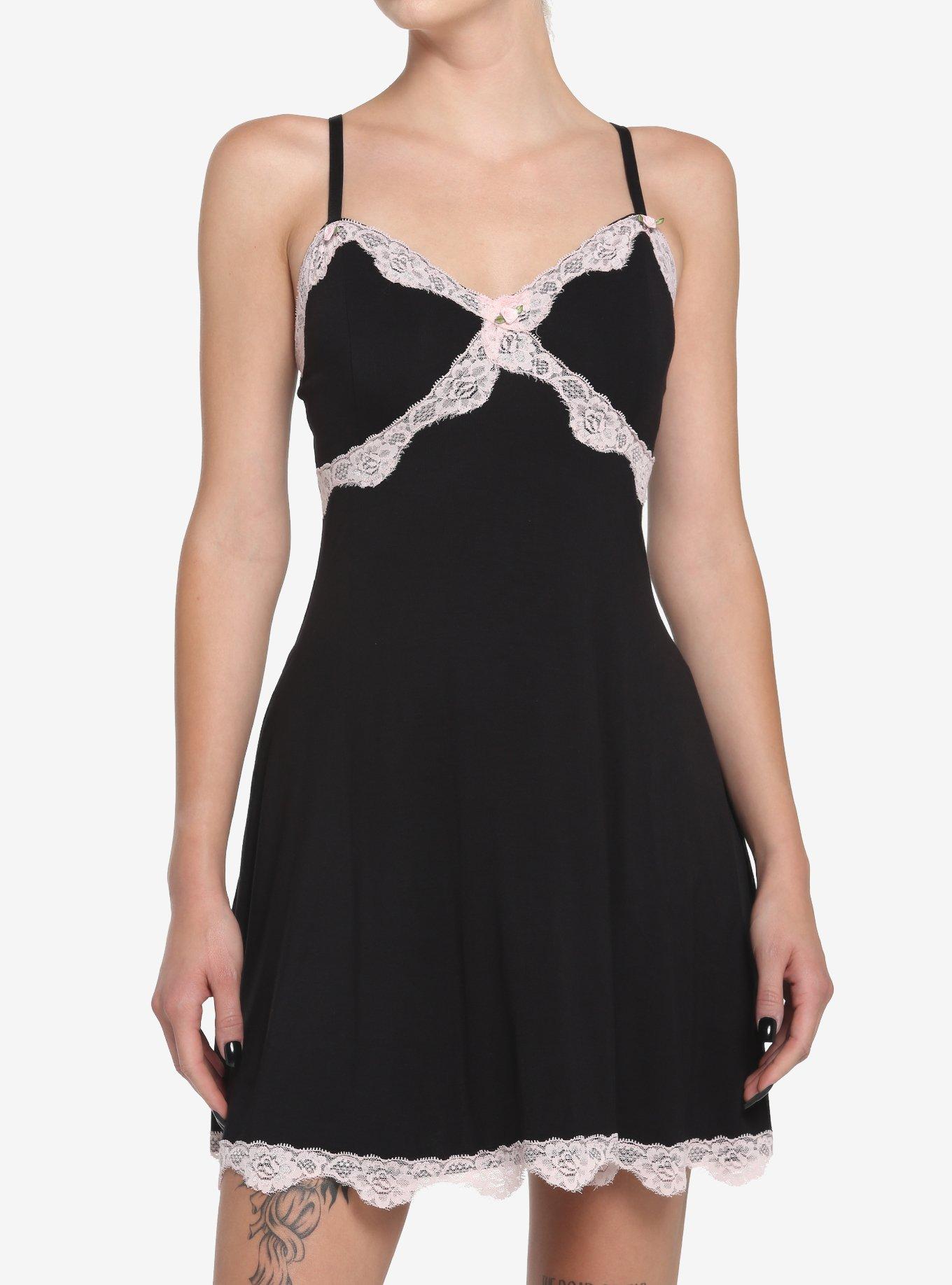 Blair Black Satin Lace Cami Slip Dress