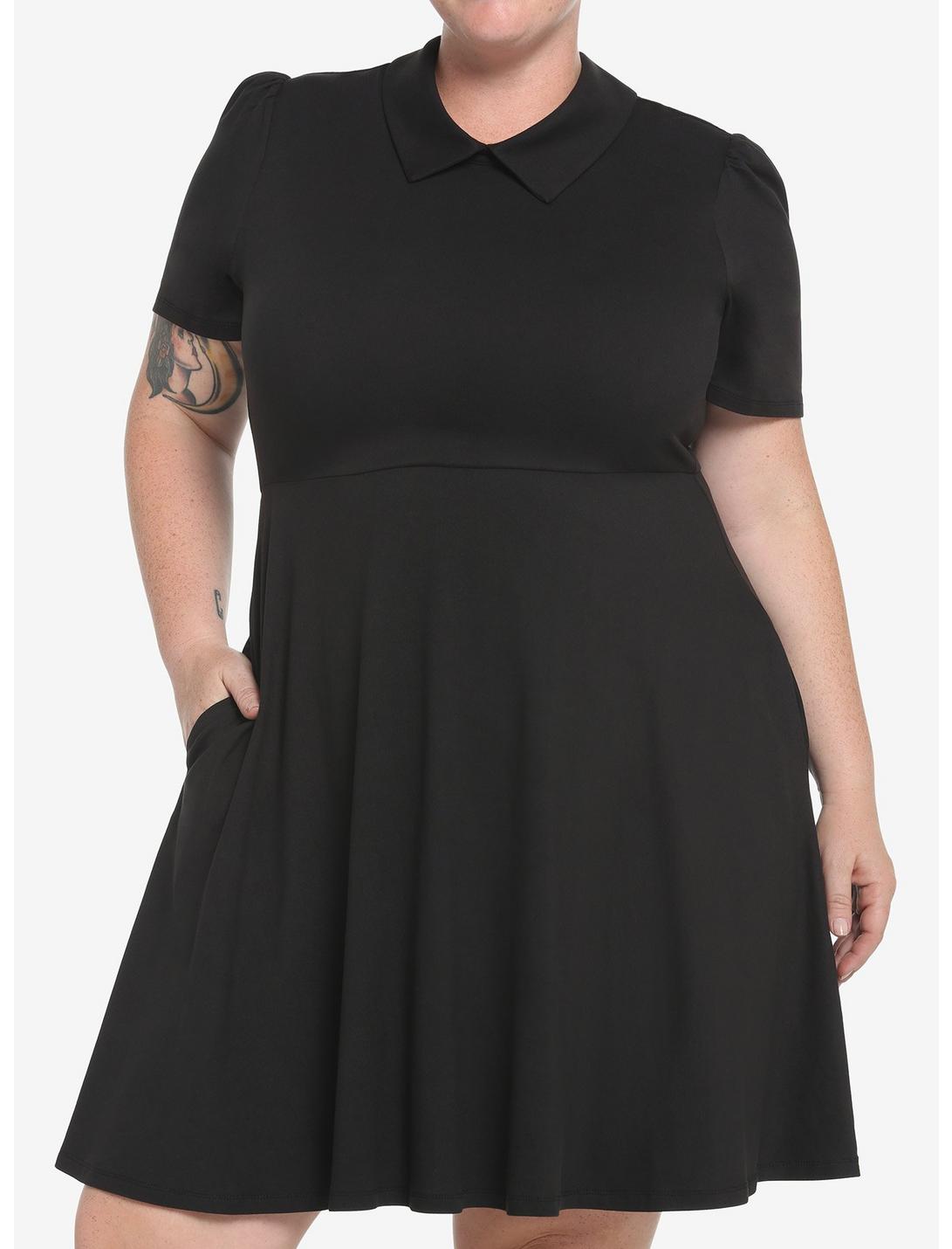 Black Collar Dress Plus Size, BLACK, hi-res
