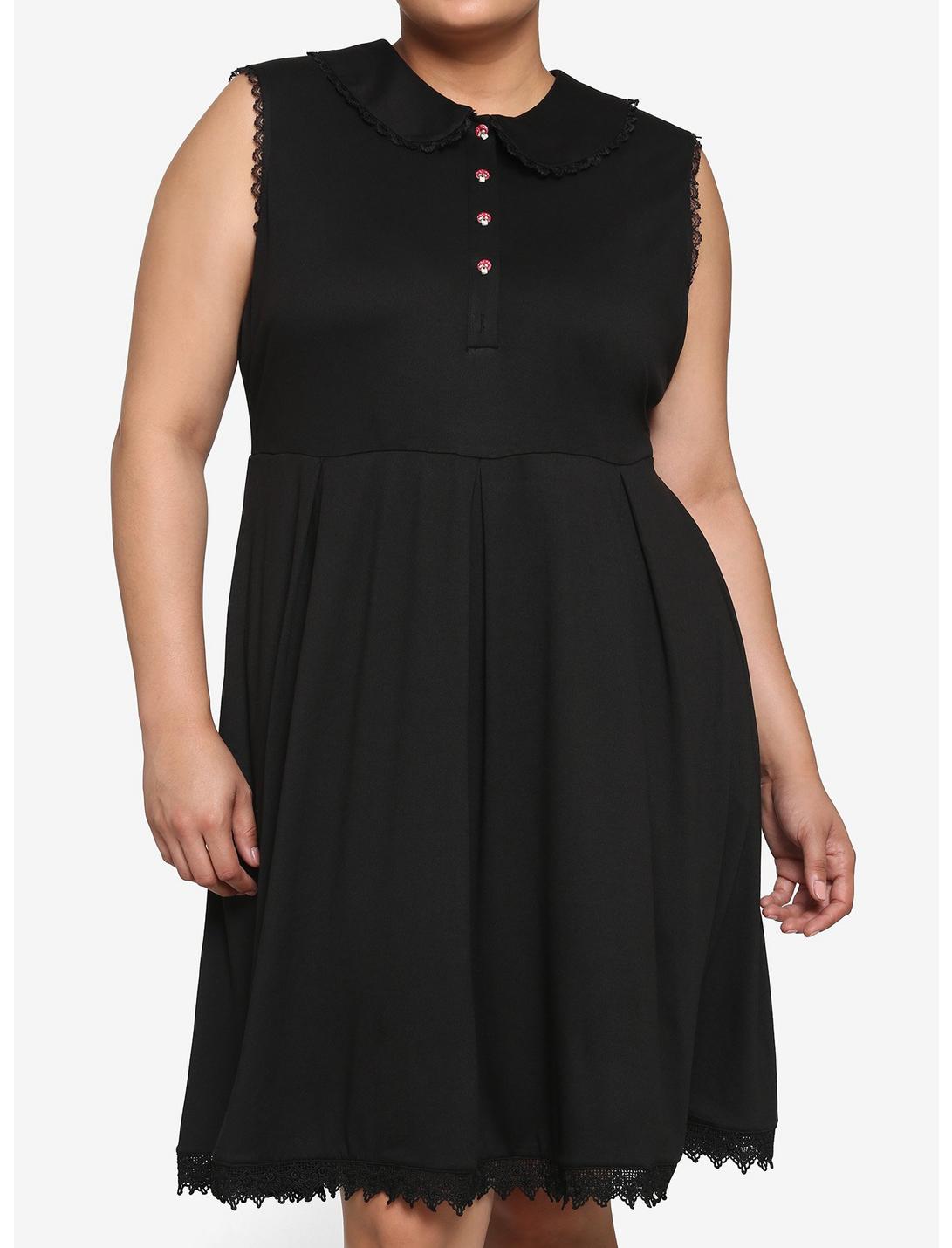Mushroom Button Collared Dress Plus Size, BLACK, hi-res