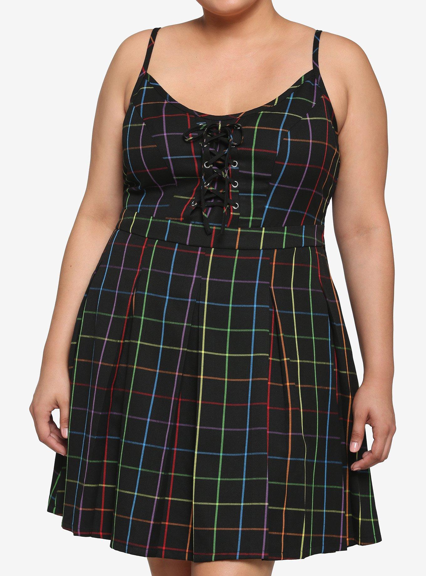 Rainbow Grid Lace-Up Dress Plus Size | Hot Topic