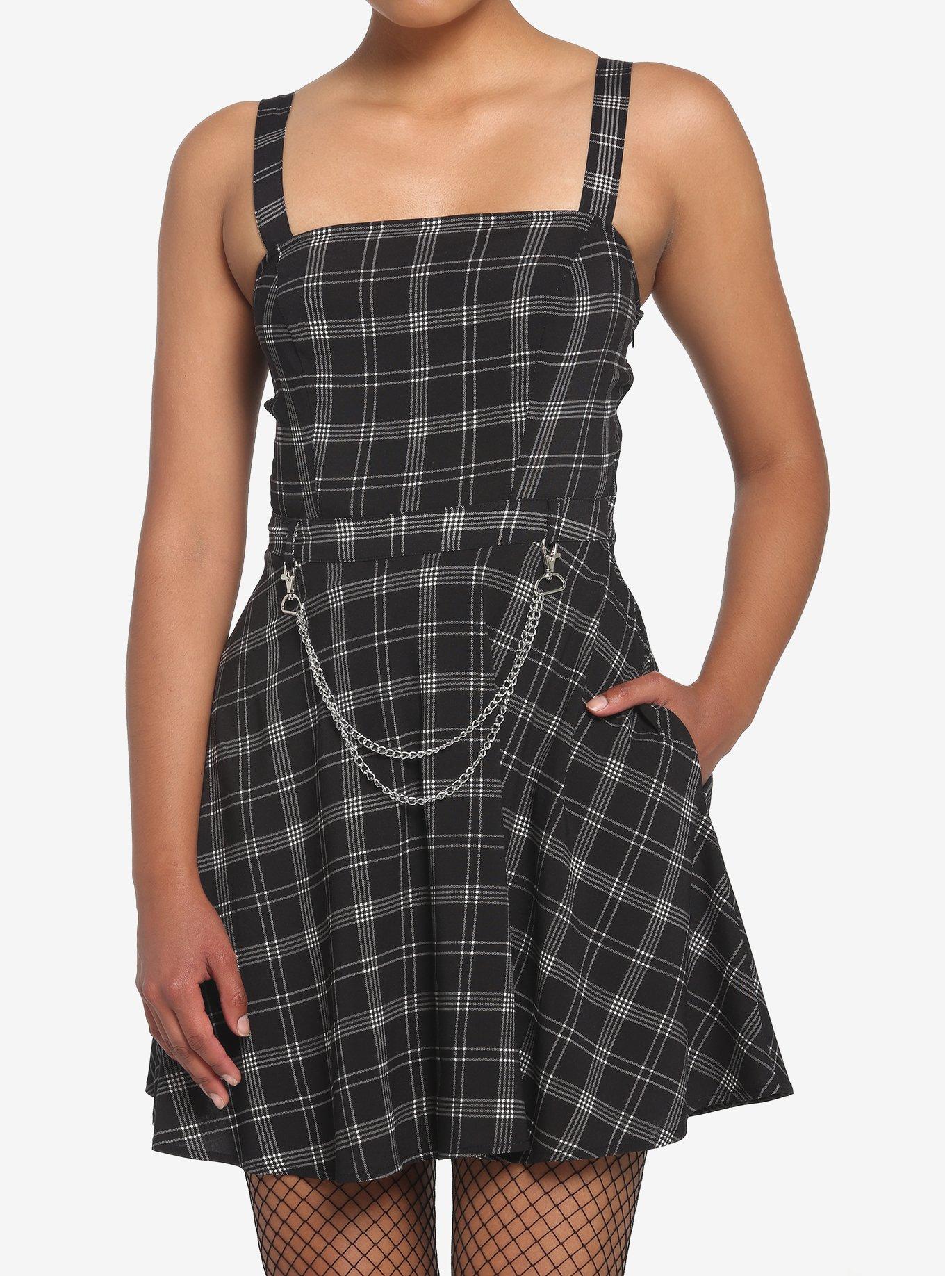 Black & White Plaid Chain Dress, PLAID - WHITE, hi-res