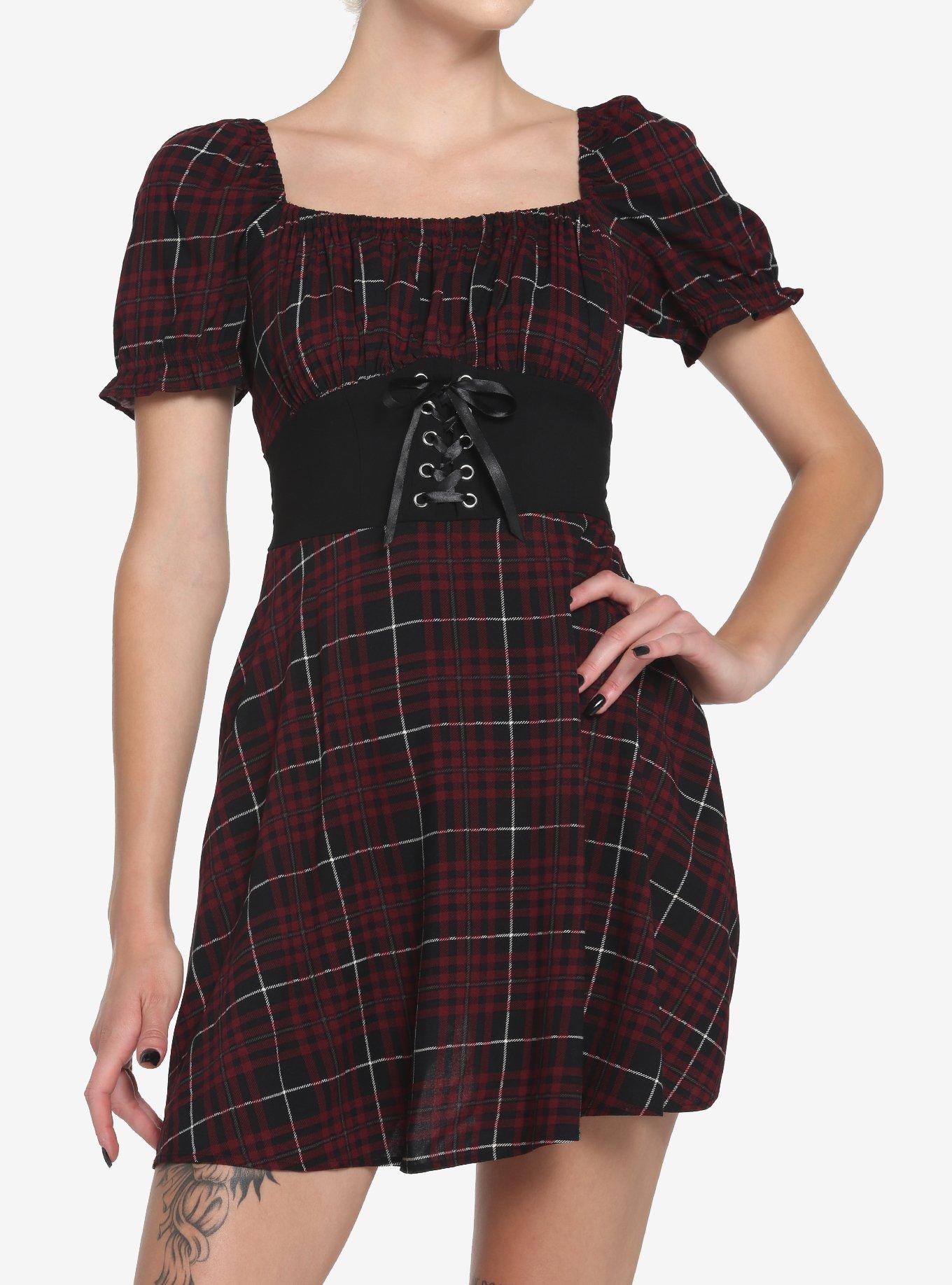 Maroon plaid dress hotsell