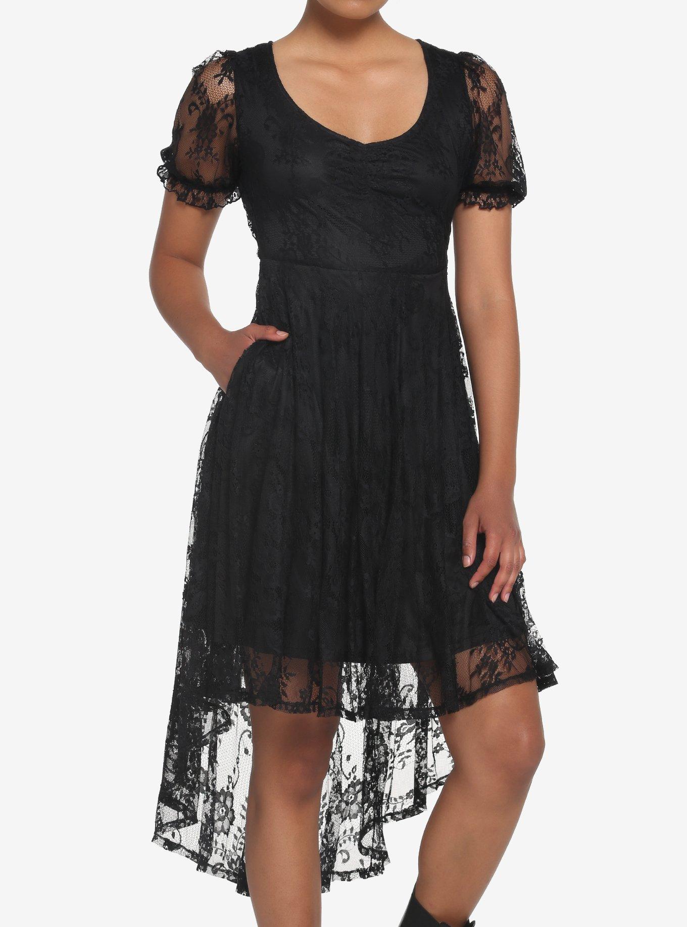 Black Lace Hi-Low Dress, BLACK, hi-res
