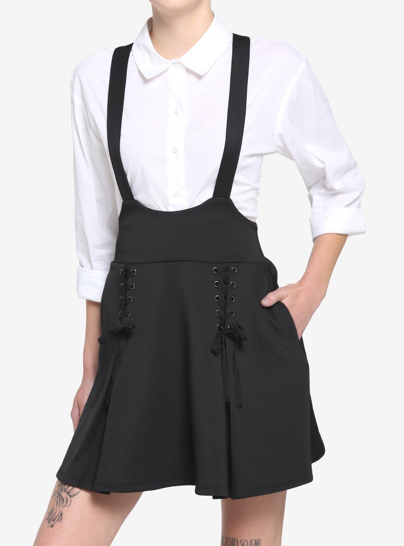 Black Lace-Up Suspender Skirt