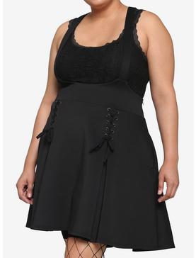 Black Lace-Up Suspender Skirt Plus Size, , hi-res