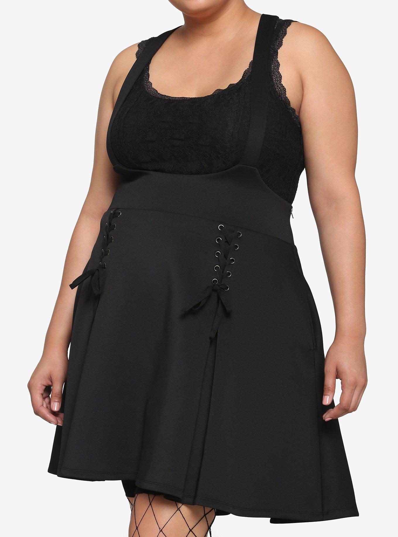 Black Lace-Up Suspender Skirt Plus Size, BLACK, hi-res