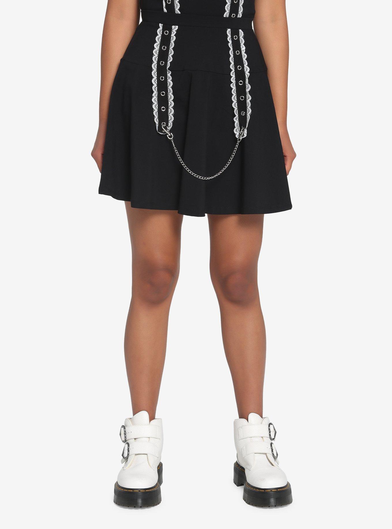 Lace Garters & Grommets Skirt, BLACK, hi-res