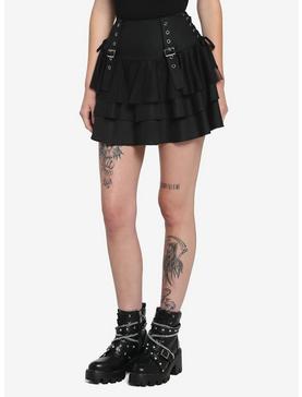 Black Buckle Tiered Skirt, , hi-res