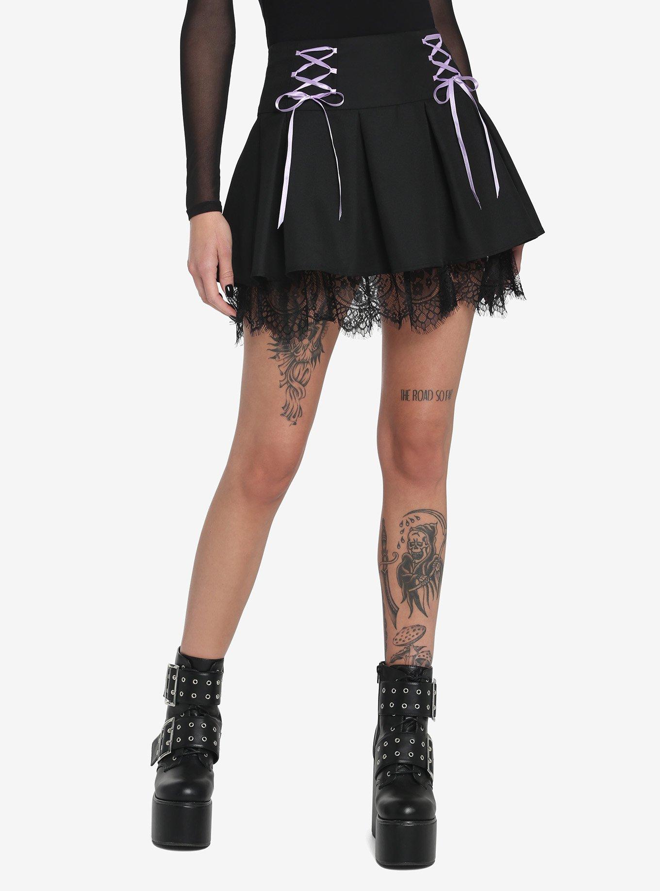 Black Purple Lace Up Pleated Skirt Hot Topic