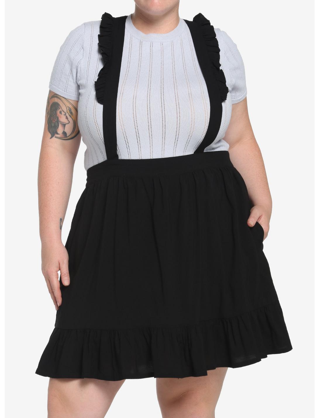 Black Ruffle Strap Suspender Skirt Plus Size, BLACK, hi-res