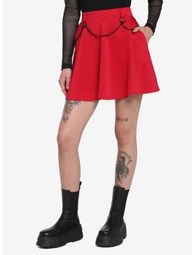 Red Black Chain Skater Skirt, , hi-res