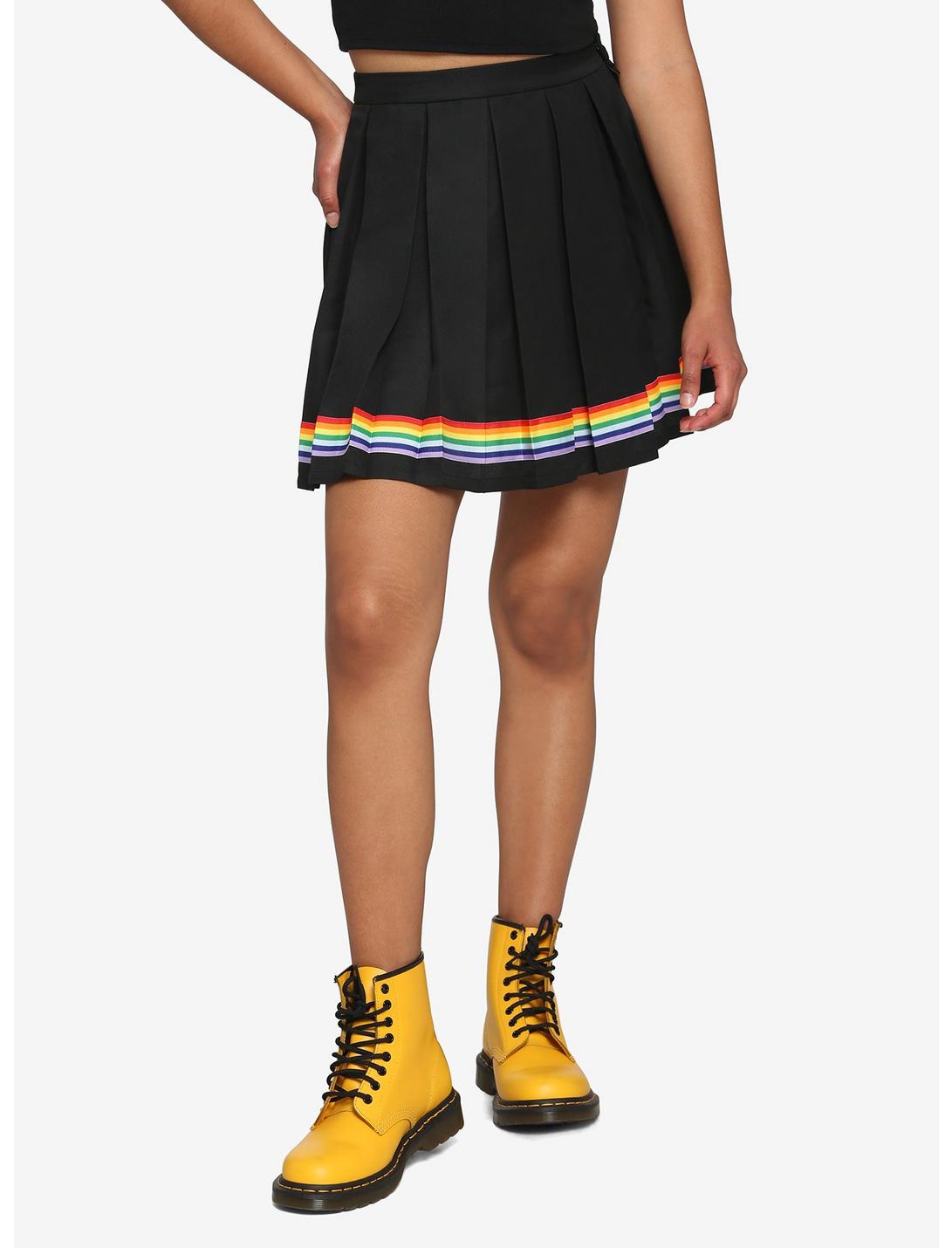 Rainbow Ribbon Pleated Skirt, BLACK, hi-res