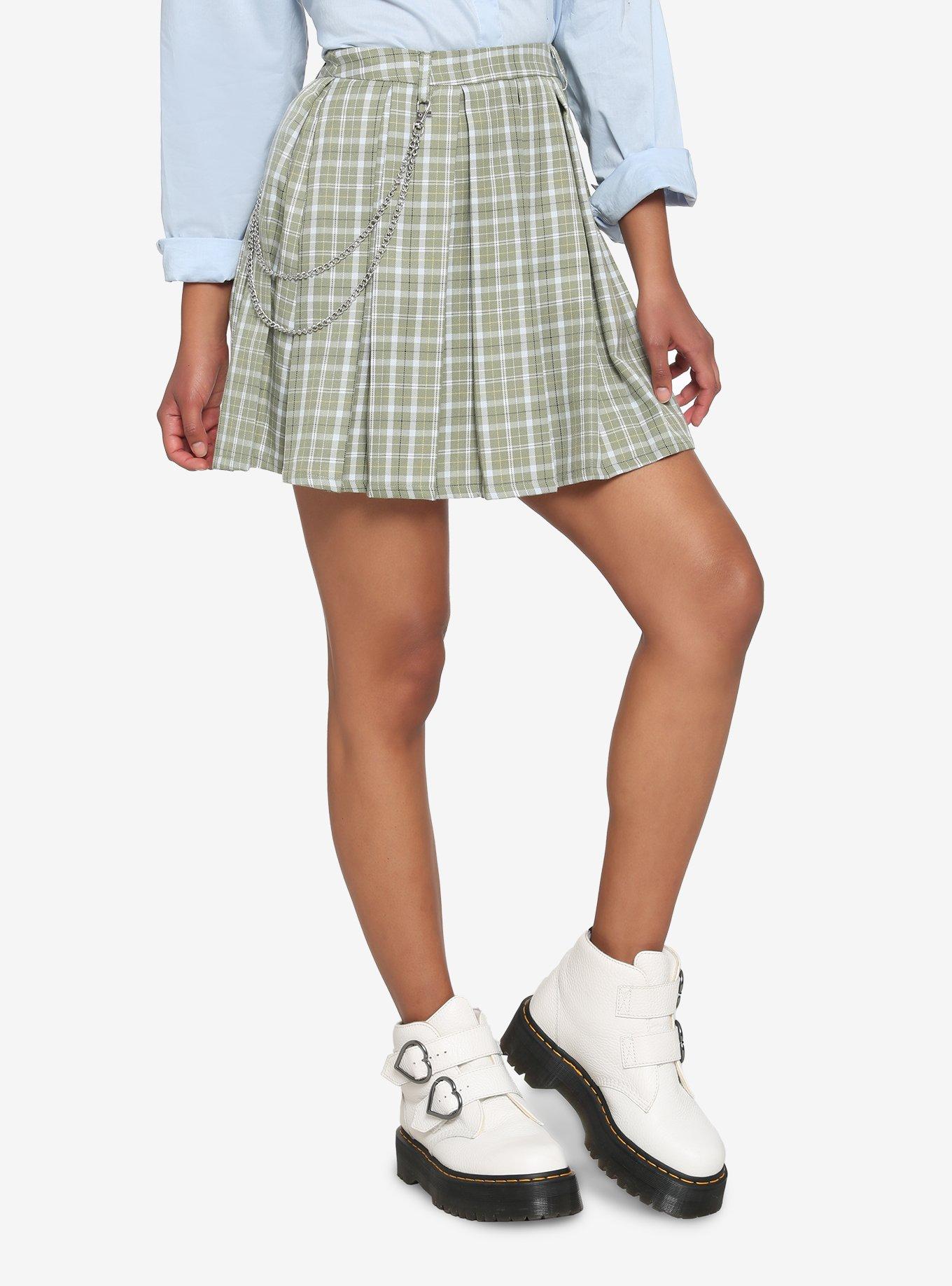 Lime green pleated plaid skirt hotsell