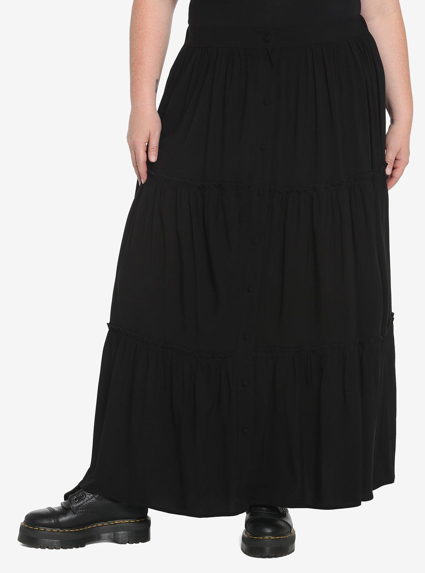 Black Tiered Button-Down Maxi Skirt Plus Size | Hot Topic