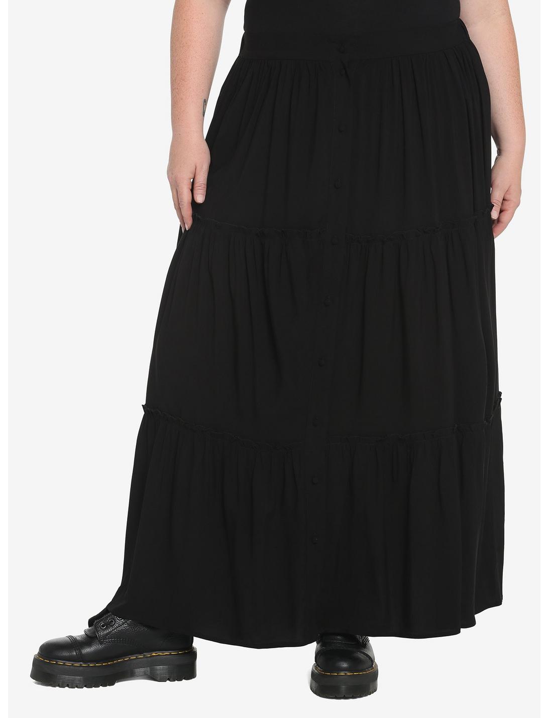 Black Tiered Button-Down Maxi Skirt Plus Size, BLACK, hi-res