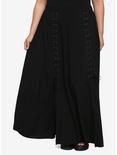 Black Lace-Up Slit Maxi Skirt Plus Size, BLACK, hi-res