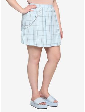 Light Blue Grid Chain Pleated Skirt Plus Size, , hi-res