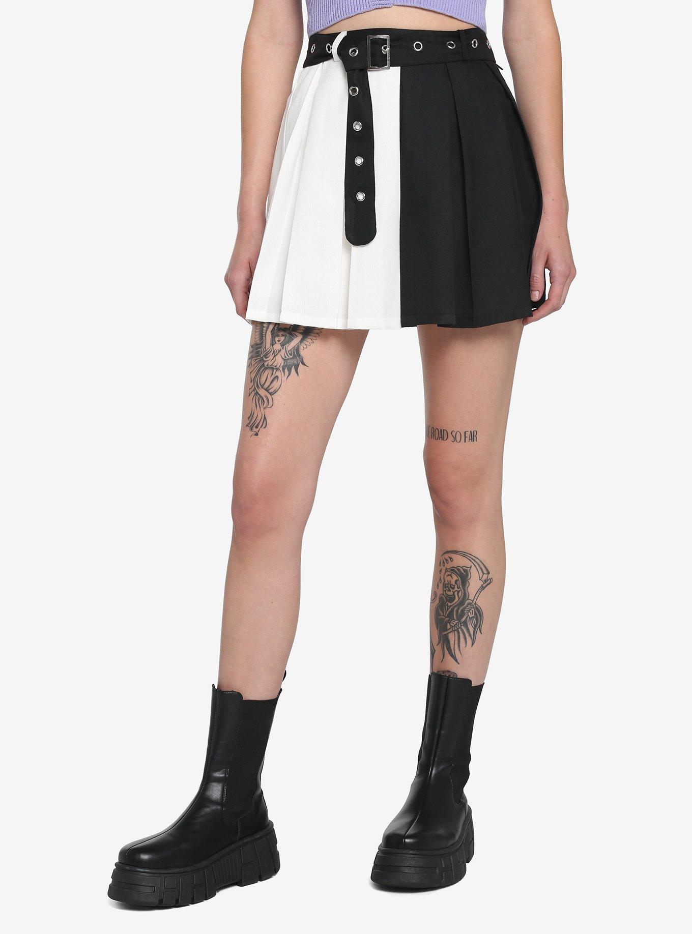 Black White Split Grommet Belt Skirt Hot Topic