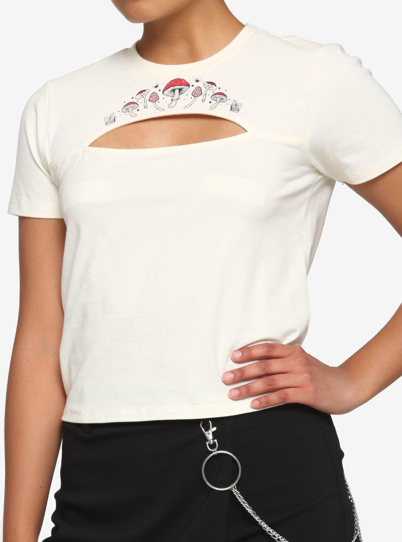 Mushroom Cutout Girls Crop T-Shirt, IVORY, hi-res