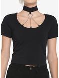 Black O-Ring Choker Crop Girls T-Shirt, BLACK, hi-res