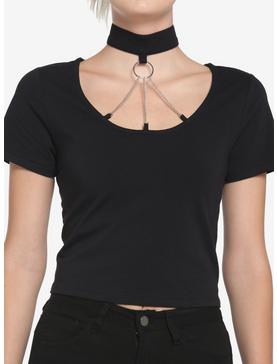 Black O-Ring Choker Crop Girls T-Shirt, , hi-res