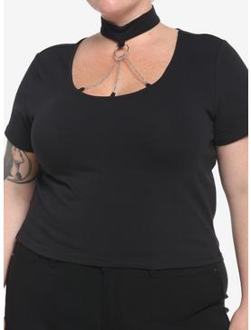 Black O-Ring Choker Crop Girls T-Shirt Plus Size, , hi-res