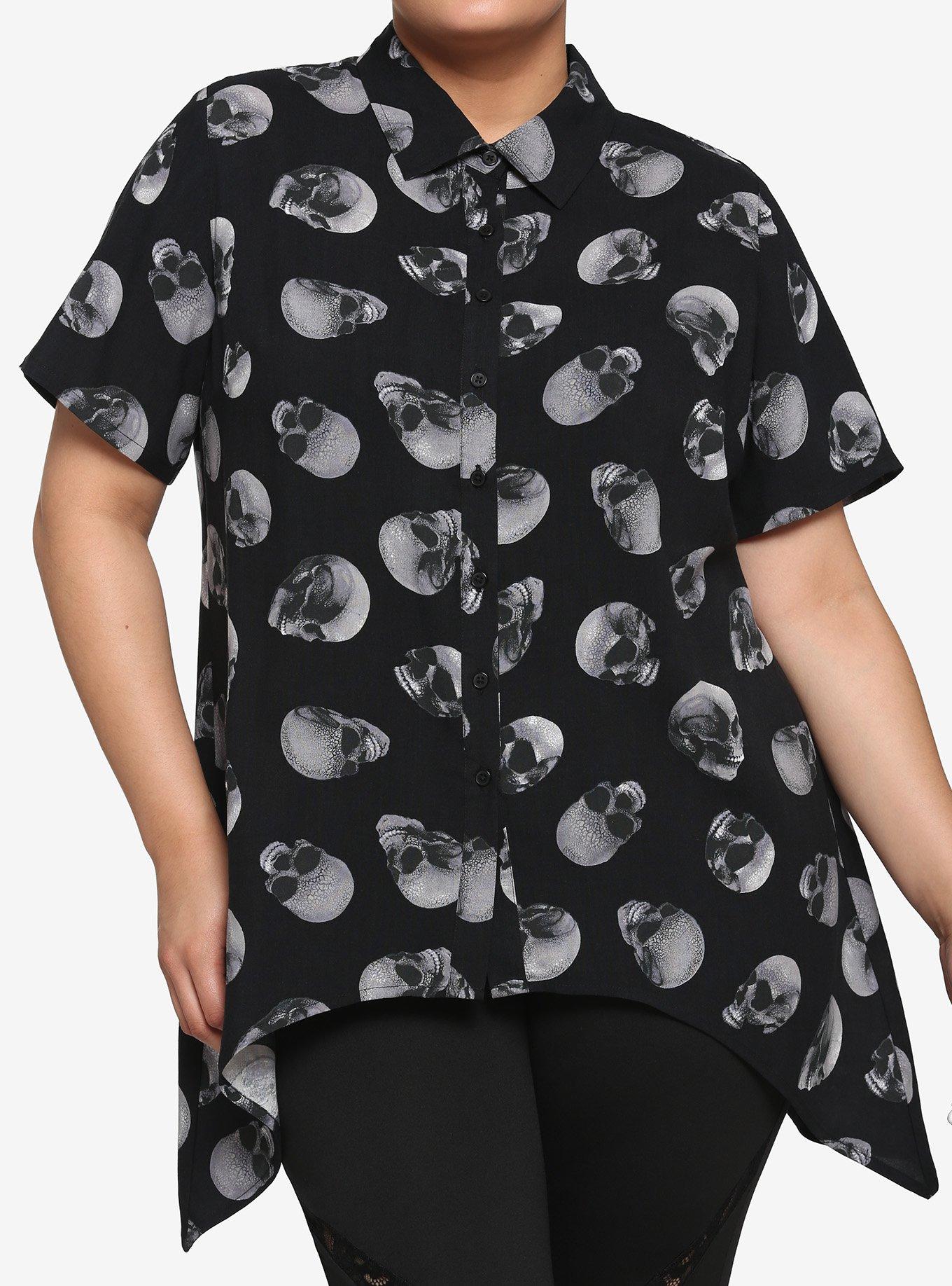Skull Shark Bite Girls Woven Button-Up Plus Size, BLACK, hi-res