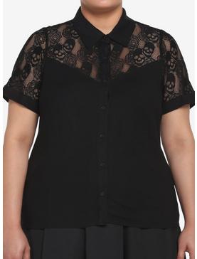 Black Skull Lace Girls Woven Button-Up Plus Size, , hi-res