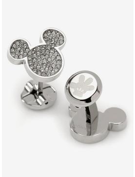 Disney Mickey Mouse Stainless Steel White Pave Crystal Mickey Mouse Cufflinks, , hi-res