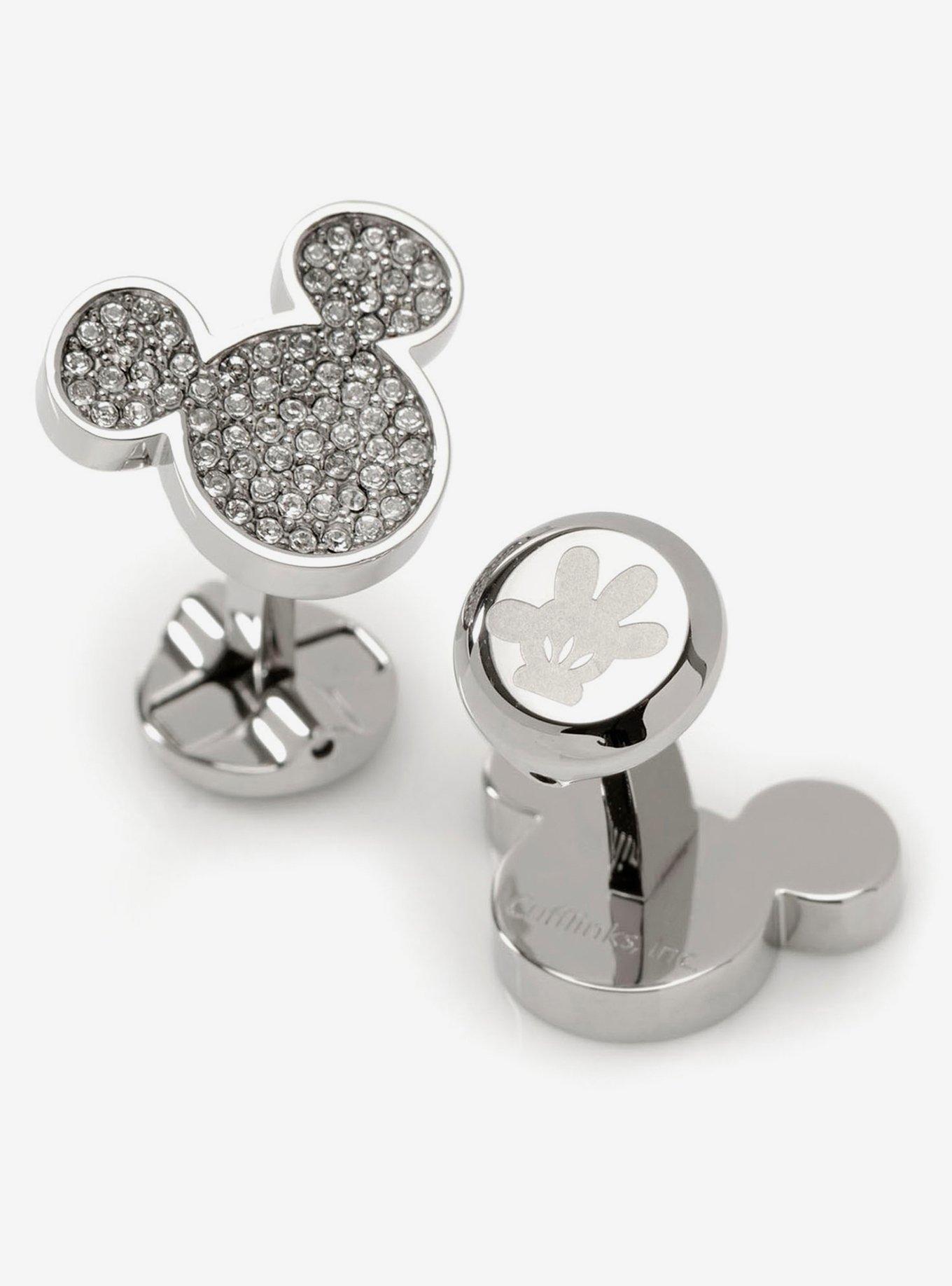 Disney Mickey Mouse Stainless Steel White Pave Crystal Mickey Mouse Cufflinks, , hi-res