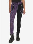 Black & Purple Plaid Split Super Skinny Jeans, BLACK  PURPLE, hi-res