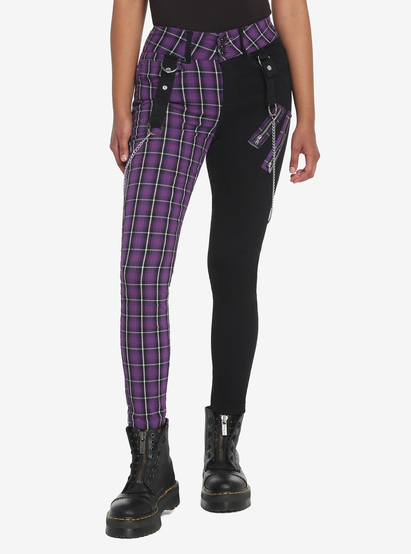 Half black half hot sale plaid jeans