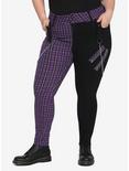 Black & Purple Plaid Split Super Skinny Jeans Plus Size, BLACK  PURPLE, hi-res
