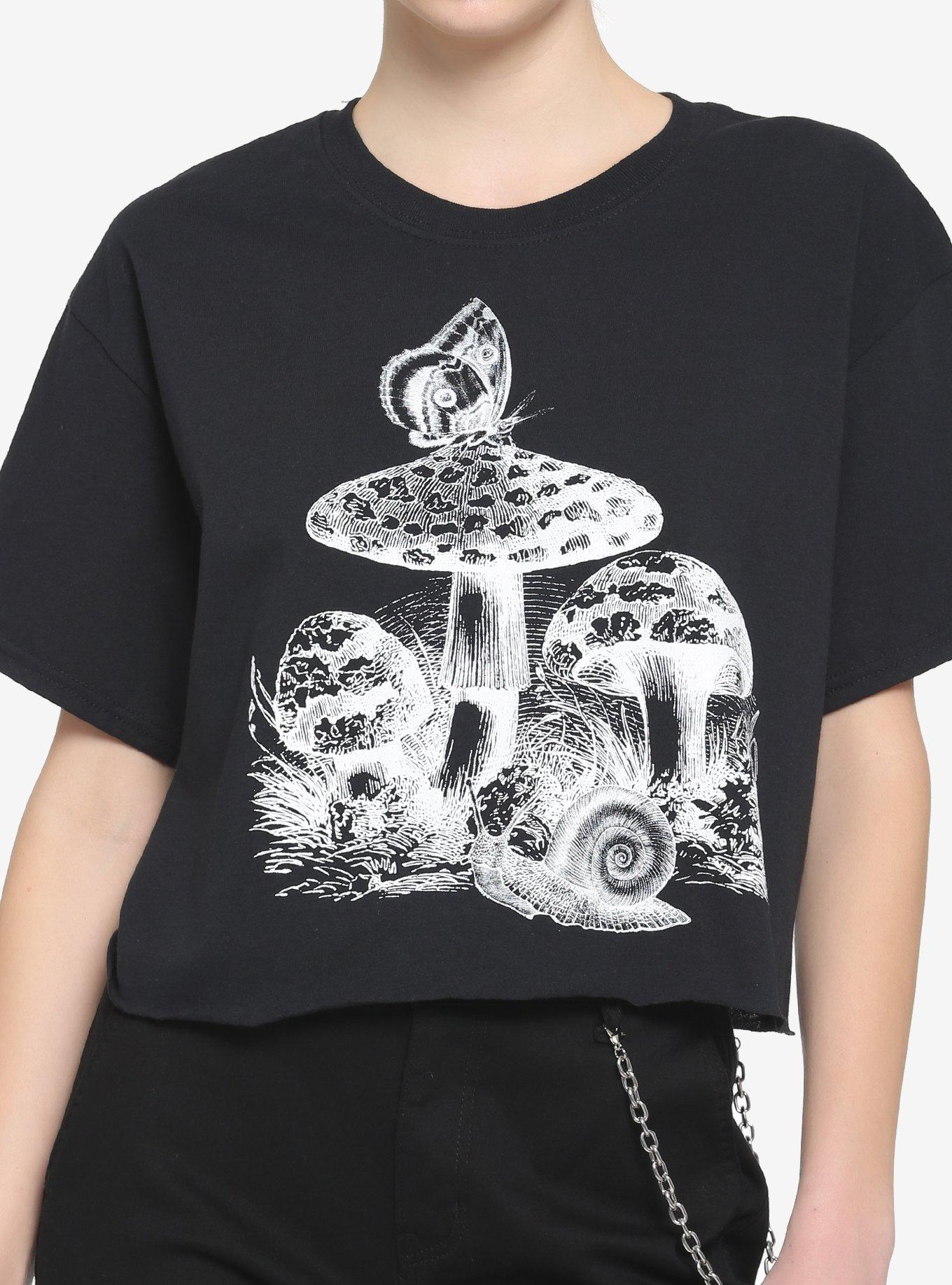 Black & White Mushroom & Snail Girls Crop T-Shirt | Hot Topic