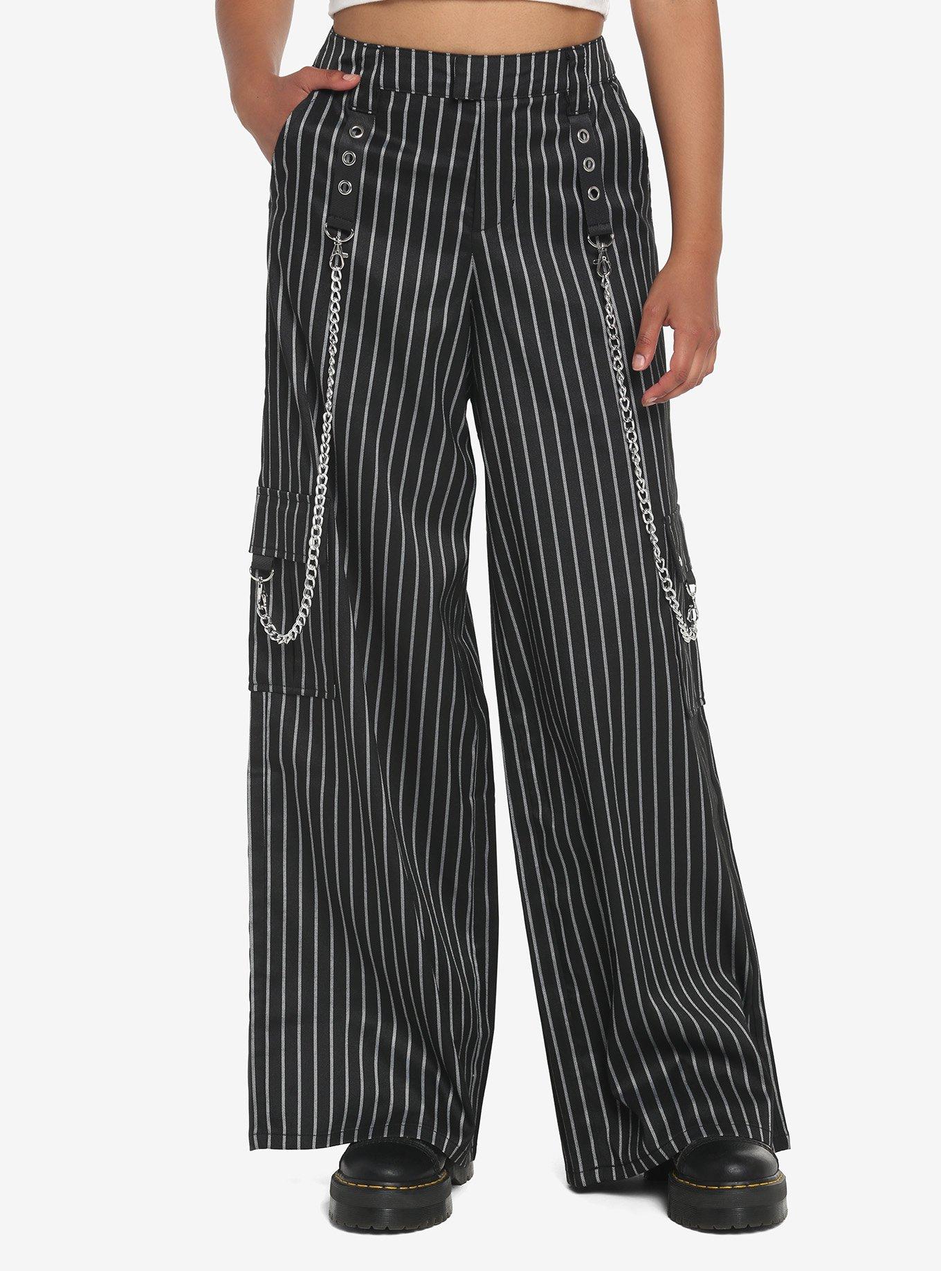 Black Pinstripe Wide Leg Pants