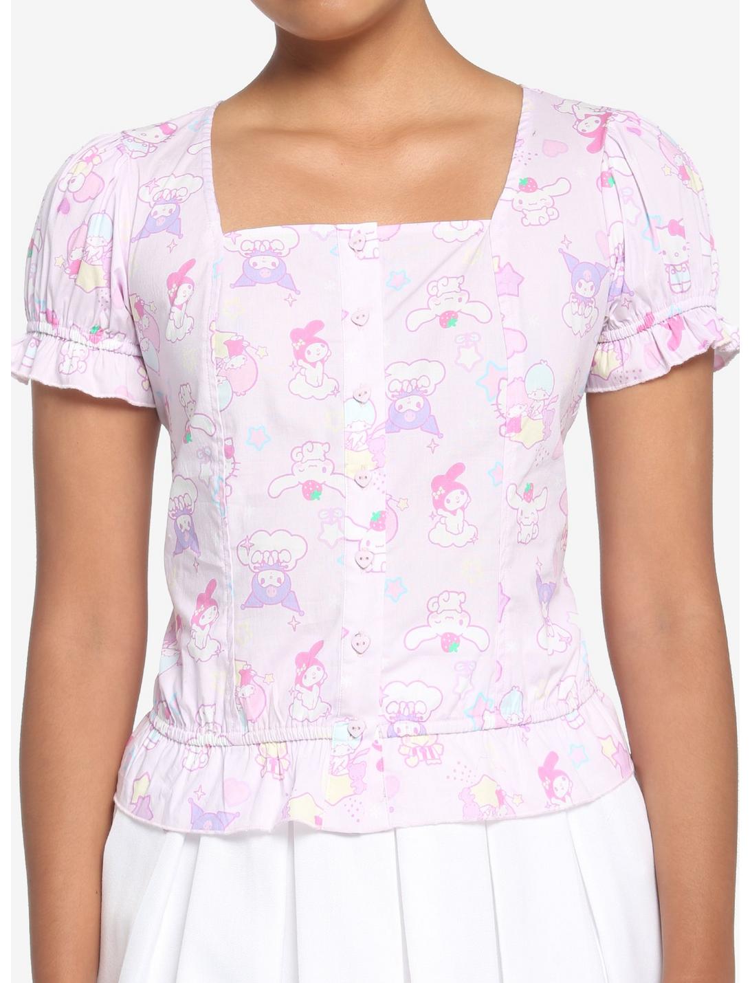 Hello Kitty And Friends Pastel Ruffle Girls Button-Up Top, MULTI, hi-res