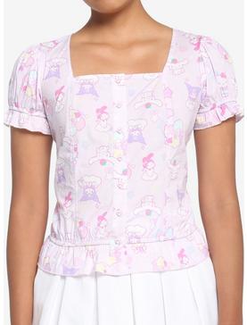 Hello Kitty And Friends Pastel Ruffle Girls Button-Up Top, , hi-res