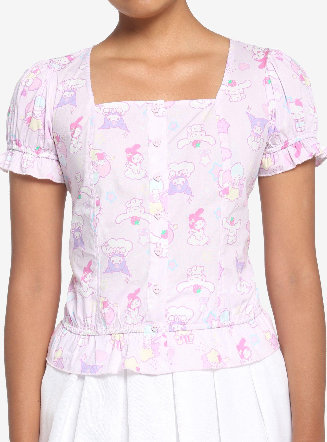 Hello Kitty And Friends Pastel Ruffle Girls Button-Up Top, MULTI, hi-res
