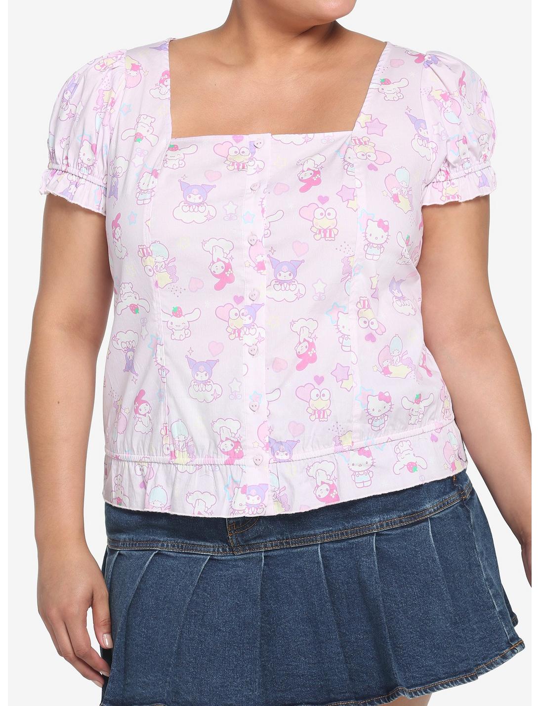 Hello Kitty And Friends Pastel Ruffle Button-Up Girls Top Plus Size, MULTI, hi-res