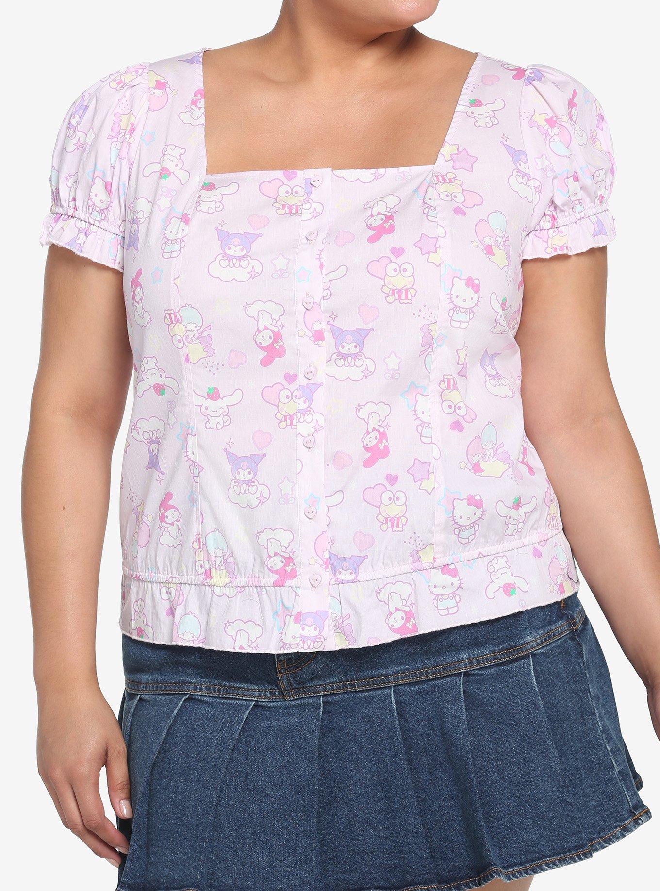 Hello Kitty And Friends Pastel Ruffle Button-Up Girls Top Plus Size, MULTI, hi-res