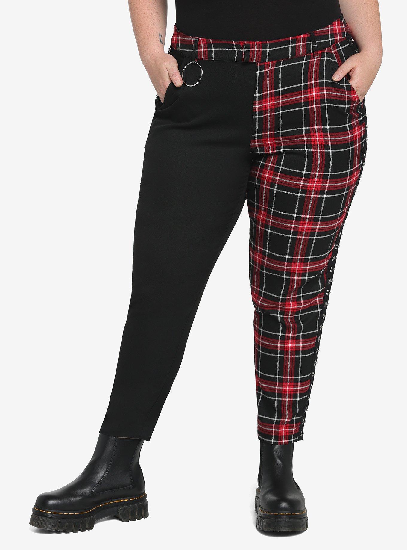 Black & Red Plaid Split Pants Plus Size