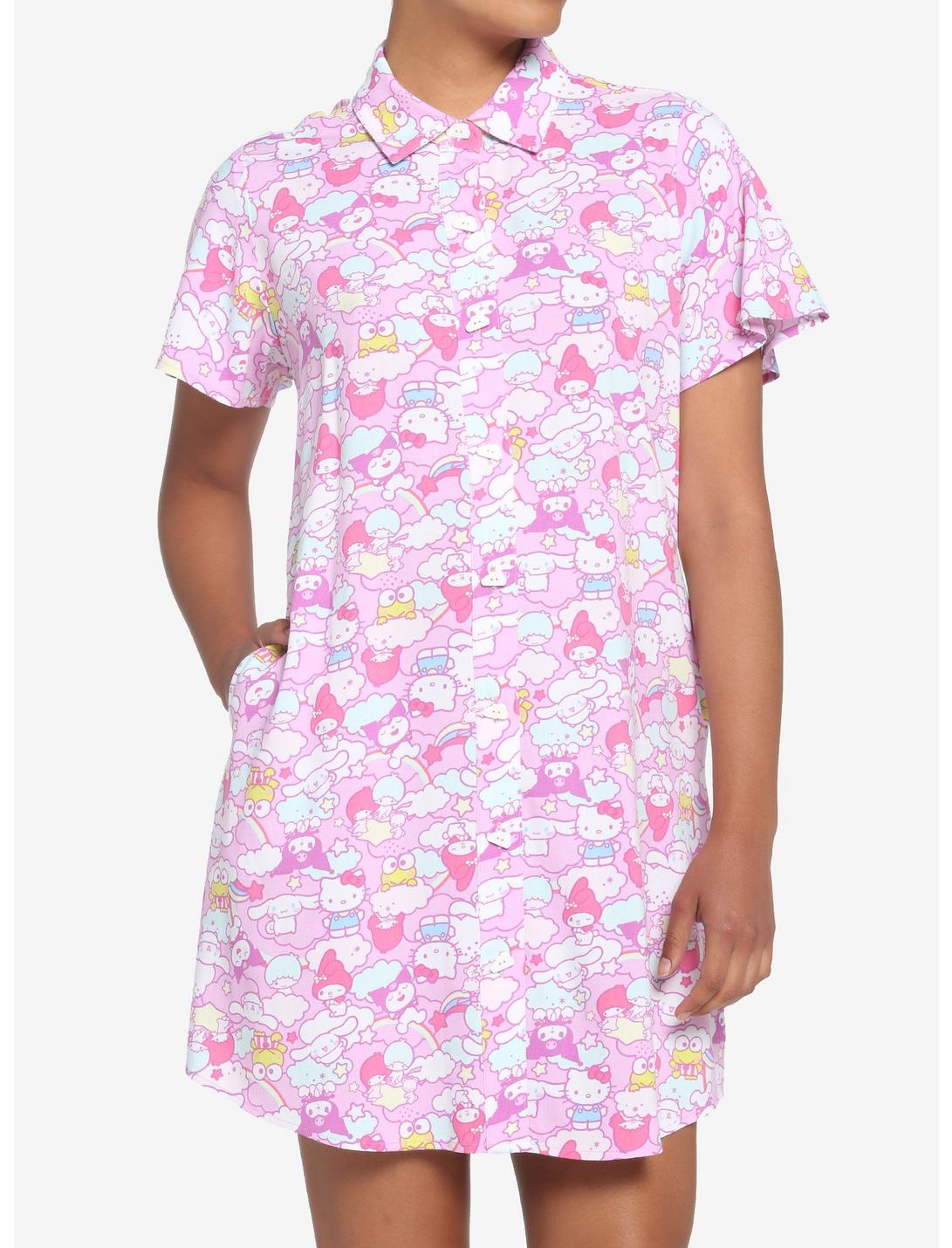 Hello Kitty And Friends Pastel Collage Button-Up Dress, MULTI, hi-res