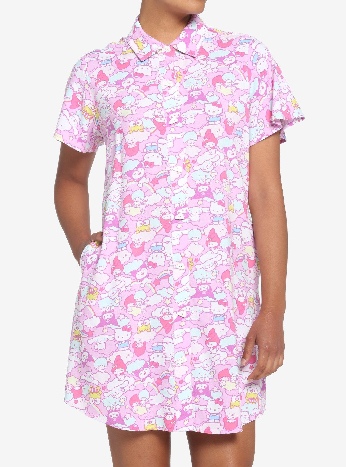 Hello Kitty And Friends Pastel Collage Button-Up Dress, MULTI, hi-res