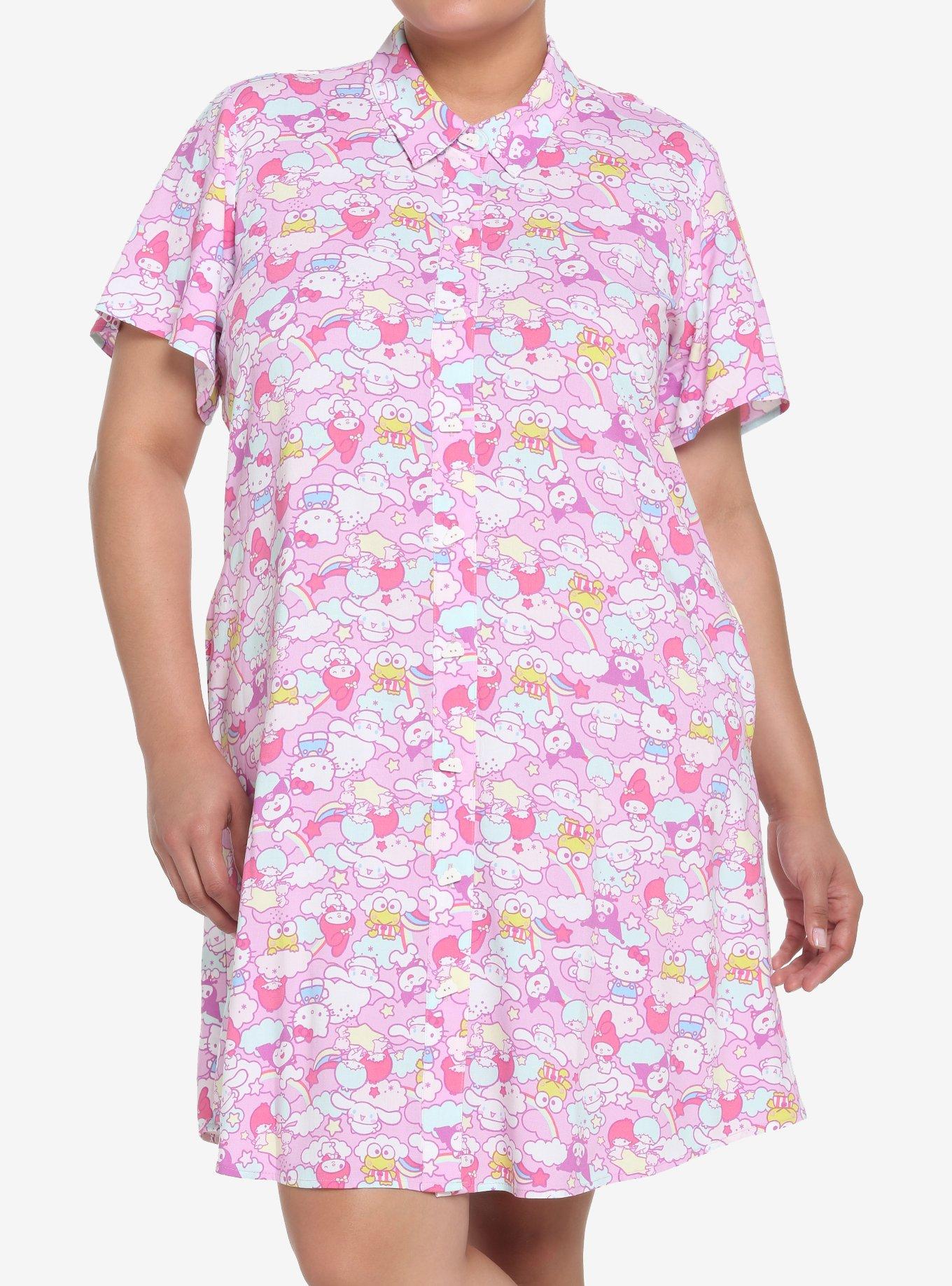 Hello Kitty And Friends Pastel Collage Button-Up Dress Plus Size, MULTI, hi-res