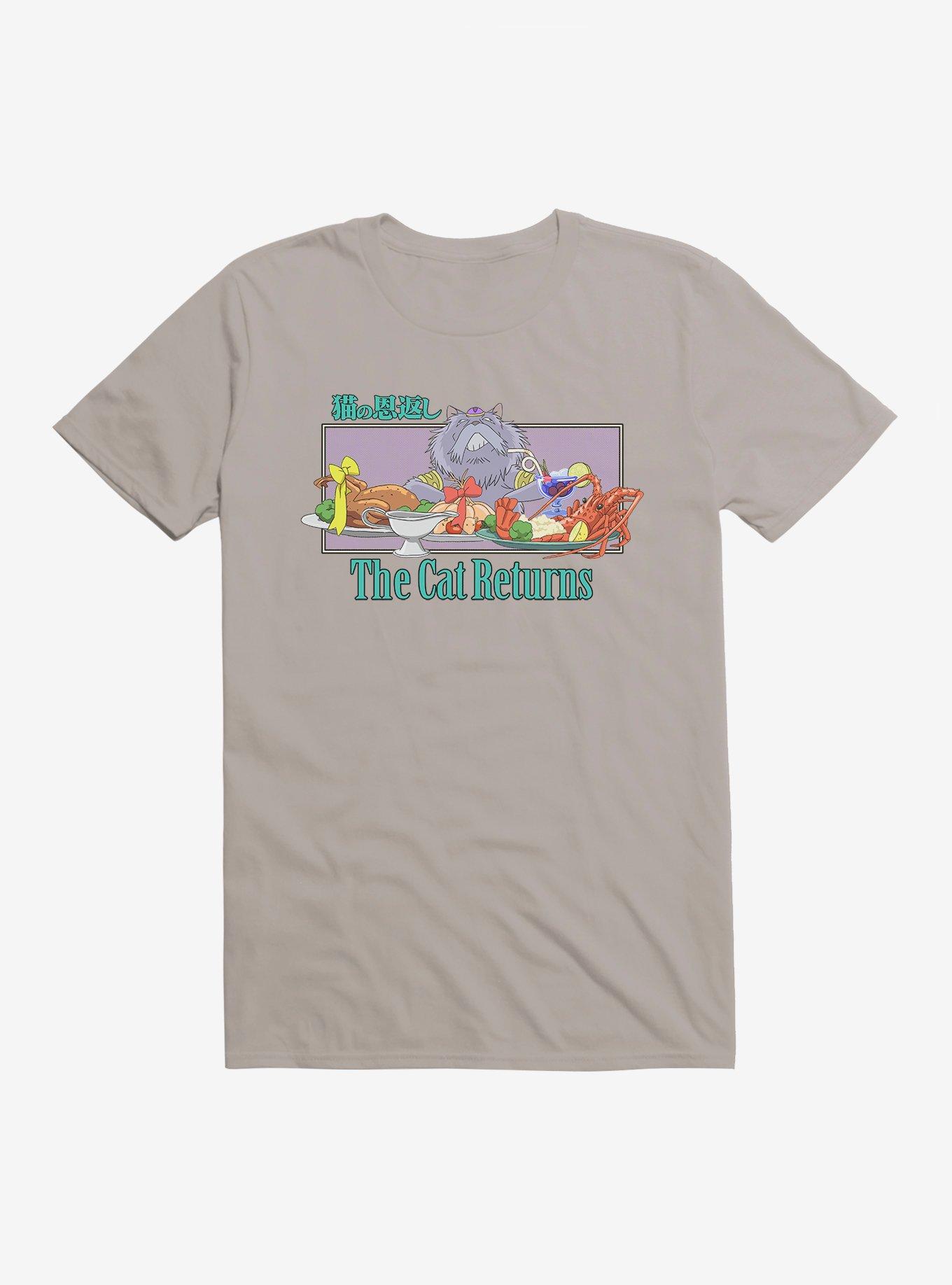 Studio Ghibli The Cat Returns Cat King Feast T-Shirt, LIGHT GREY, hi-res