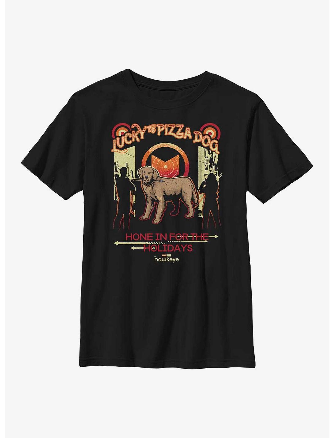 Marvel Hawkeye Lucky Pizza Dog Hone In Youth T-Shirt, , hi-res