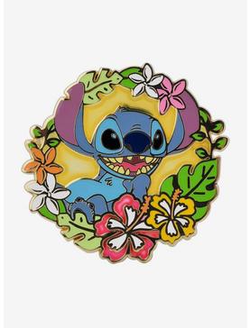 Disney Lilo & Stitch Floral Circle Stitch Portrait Enamel Pin - BoxLunch Exclusive, , hi-res