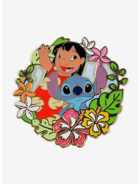Disney Lilo & Stitch Floral Circle Portrait Enamel Pin - BoxLunch Exclusive, , hi-res