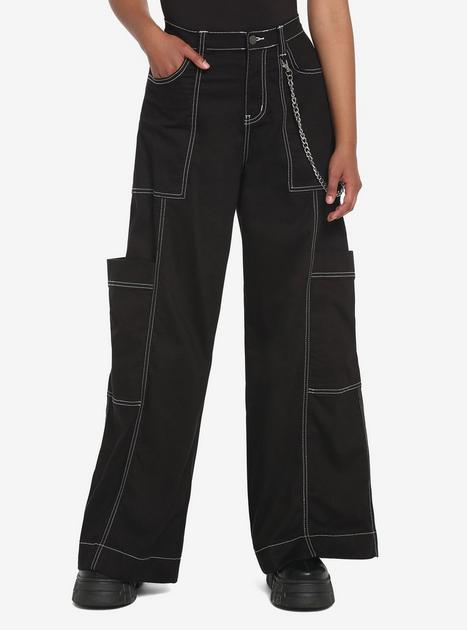 Black and White Stitch Ultra Wide Pants | Hot Topic